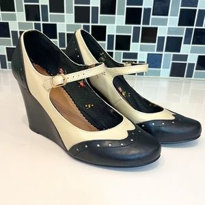 Restricted Oxford Wingtip Mary Jane Wedge Heels